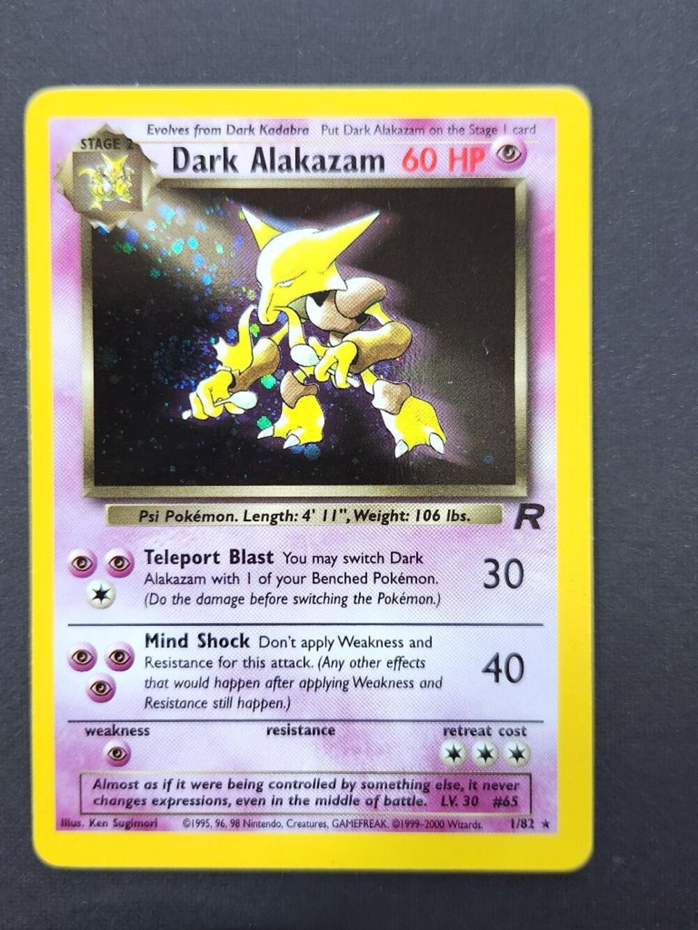 Dark Alakazam 1/82 Team Rocket Holo Rare Pokemon Card 2000 WOTC Vintage LP Clean